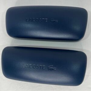 New! Lacoste Hard Case For Eyeglasses Blue Leather Clam Shell Case Bundle of 2